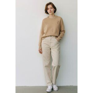 Carlucci Tan Beige Embroidered Knit Sweater Medium